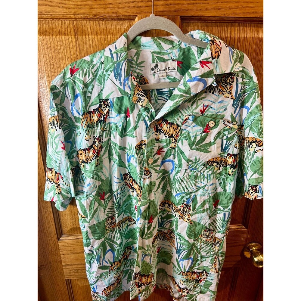 Oliver & Burke Tropical Palms Tigers Hawaiian Shirt Cotton XL
